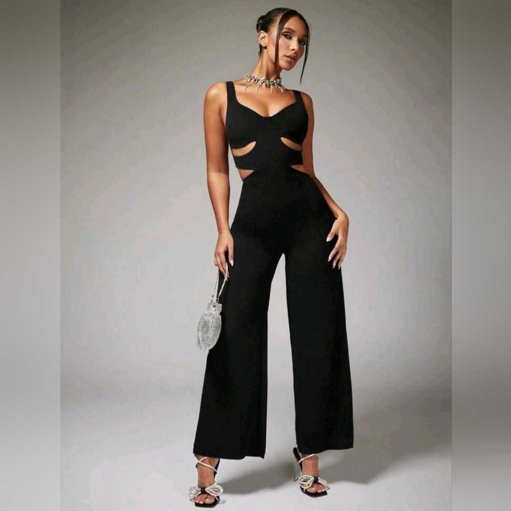Shein Black Cutout Wide-Leg Jumpsuit – Size XS